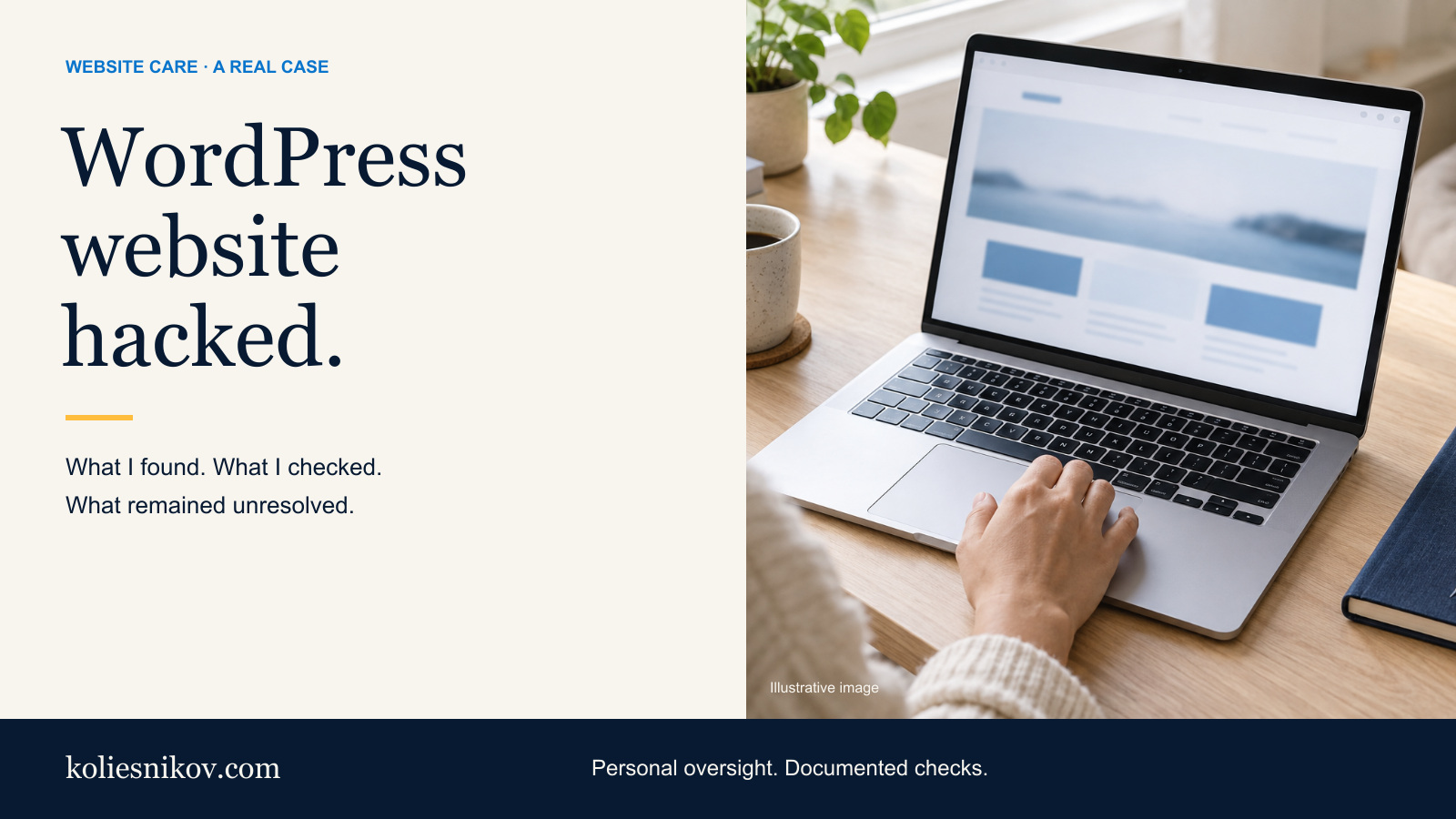 WordPress website hack case study: illustrative photograph of website review at a laptop