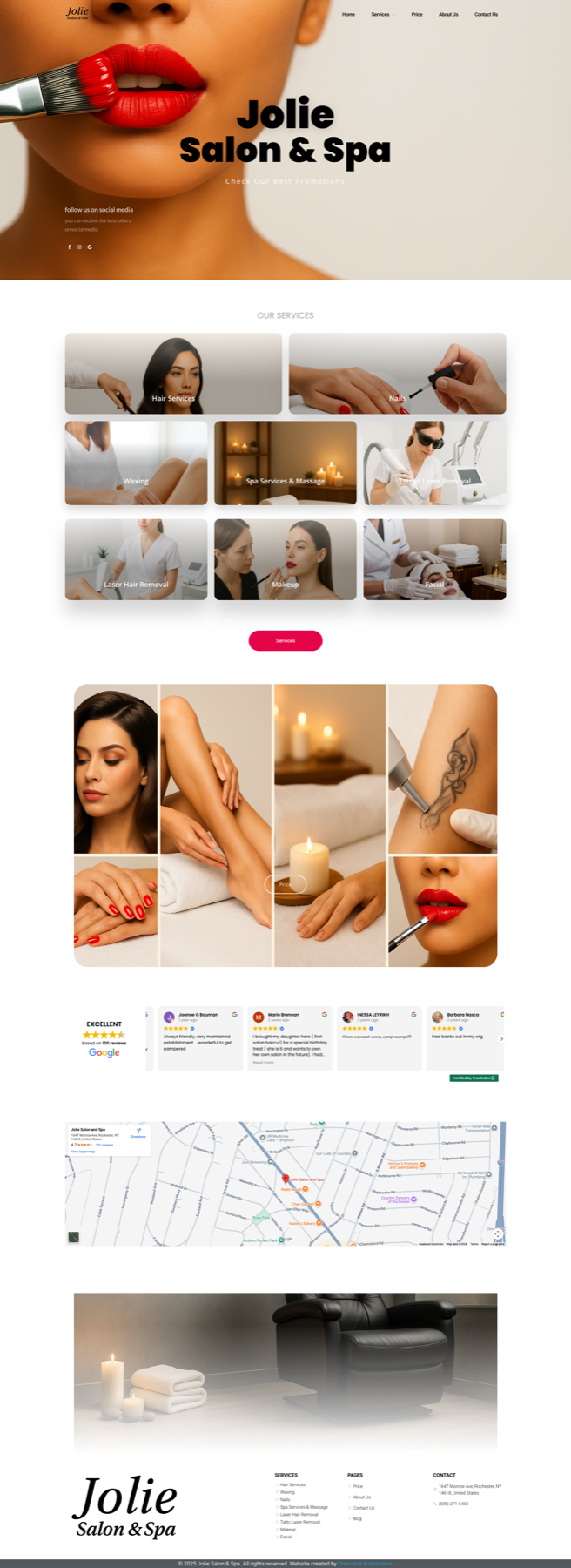 Jolie Salon & Spa website homepage